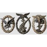 Three Luftwaffe Badges Ground Assault constructed in zinc, three rivets, vertical pin back, maker-