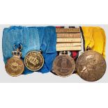 Ordensschnalle eines Veteranen 1870/71 mit Kronenordens-Medaille Vierteilige Schnalle mit der