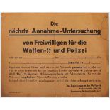 Plakat: {Annahme-Untersuchung von Freiwilligen für Waffen-SS und Polizei{ Feines Papier, schwarz