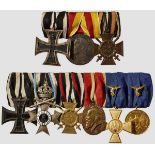 Two Medal Bars Luftwaffe bar of six comprising: 1914 Iron Cross 2nd Class, Bavarian Military Merit