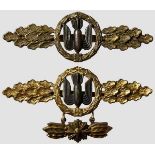 Two Bomber Flight Clasps Gold grade with pendant, two-piece construction in gilded tombak with a