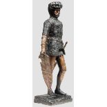 Bronzefigur eines Ritters, 20. Jhdt. Bronze mit größtenteils schwarzer Fassung. Stehender Ritter