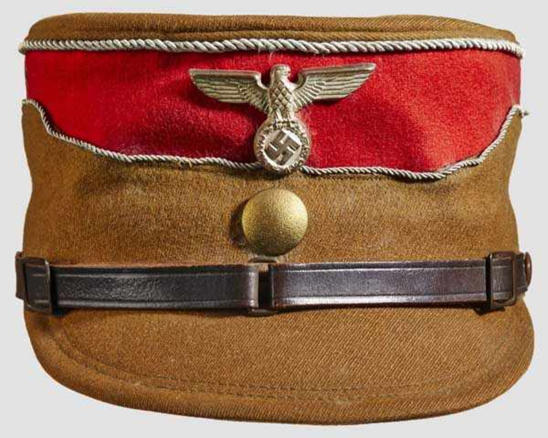 A Kepi for an SA Leader Tan gabardine body and visor, red wool band, silver wire piping, silvered - Bild 3 aus 6