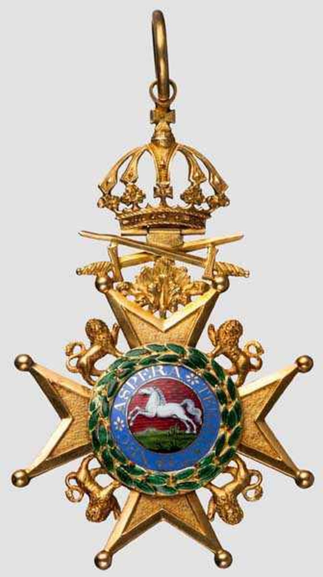 Guelphenorden - Kommandeurkreuz mit Schwertern vor 1837 Massiv in Gold gefertigtes Halskreuz aus der - Bild 2 aus 4