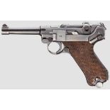 Pistole 08, Mauser, Code {1939 - 42{, mit Tasche Kal. 9 mm Luger, Nr. 6022w. Nummerngleich inkl.