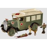 A Hausser #738 Ambulance White Top with 5 Figures Hausser / Lineol, 6.5cm series, in excellent light