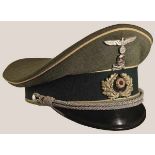 A Visor Hat for Officer of the Army Infantry Field gray gabardine, dark green wool center band,