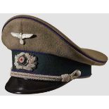 A Visor Hat for Officer of the Army Medical Field gray doeskin, dark green wool center band, blue