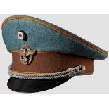 A Visor Hat for Officer of the Police Police green wool, brown wool center band, orange wool piping,