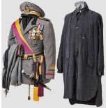 Uniform eines Majors der faschistischen Miliz MVSN Schirmmütze aus grauem Filz, schwarzes Besatzband