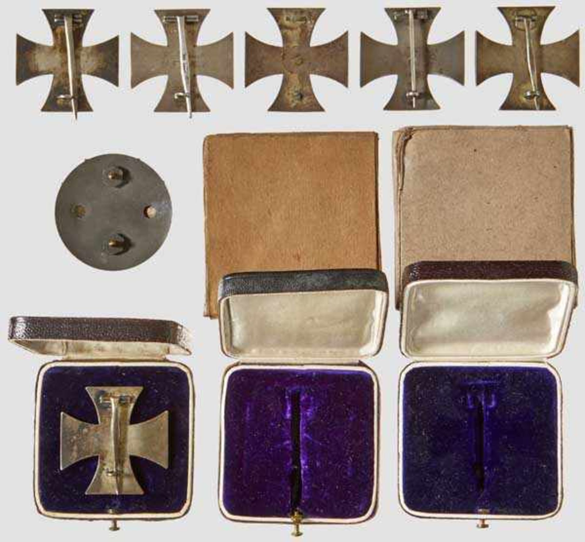 A Collection of Iron Crosses 1914 I Class Black lacquered magnetic cores in silver frames. Various - Bild 2 aus 4