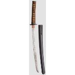 Wakizashi, Japan um 1644 Klinge Shinogi Tsukuri, Chu Kissaki (beschädigt), mittlerer Tori Zorii.