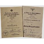 Leutnant Freiherr Georg von Ramberg – Two Award Documents Award documents for: Naval High Seas Fleet