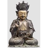 Bodhisattva, China, 16. Jhdt. Bronze, Darstellung in der Geste des Predigens. Reste von