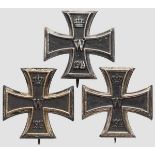 Eisernes Kreuz 1914 - drei Kreuze 1. Klasse in KO-Fertigung Drei in Eisen und Silber gefertigte