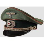 A Visor Hat for Officer of the Army Panzers Field gray doeskin, dark green wool center band, pink