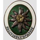 Army Mountain Guide Badge Convex gilded tombak with white and green enamels. Two-piece edelweiss