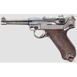 Pistole 08, DWM, "First Issue" Kal. 9 mm Luger, Nr. 3338b. Nummerngleich. Lauf matt. Fertigung 1909.