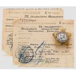 Suvorov-Orden 2. Klasse mit zwei Besitzzeugnissen, Sowjetunion, ab 1943 Gold und Silber, teils