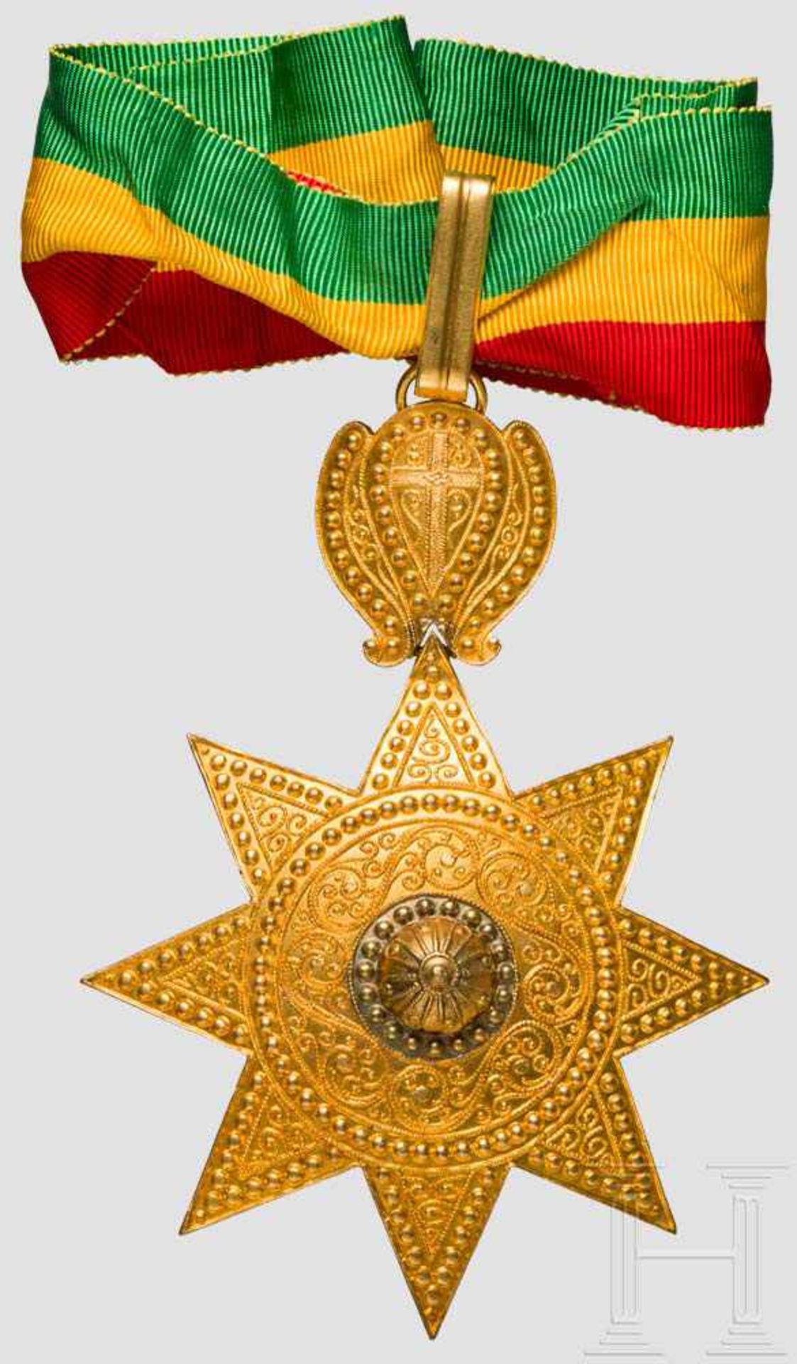 Orden "Stern von Äthiopien" Vergoldete Halsdekoration am originalen Band, rs. mit