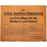 Plakat "Annahme-Untersuchung von Freiwilligen für Waffen-SS und Polizei" Feines Papier, schwarz