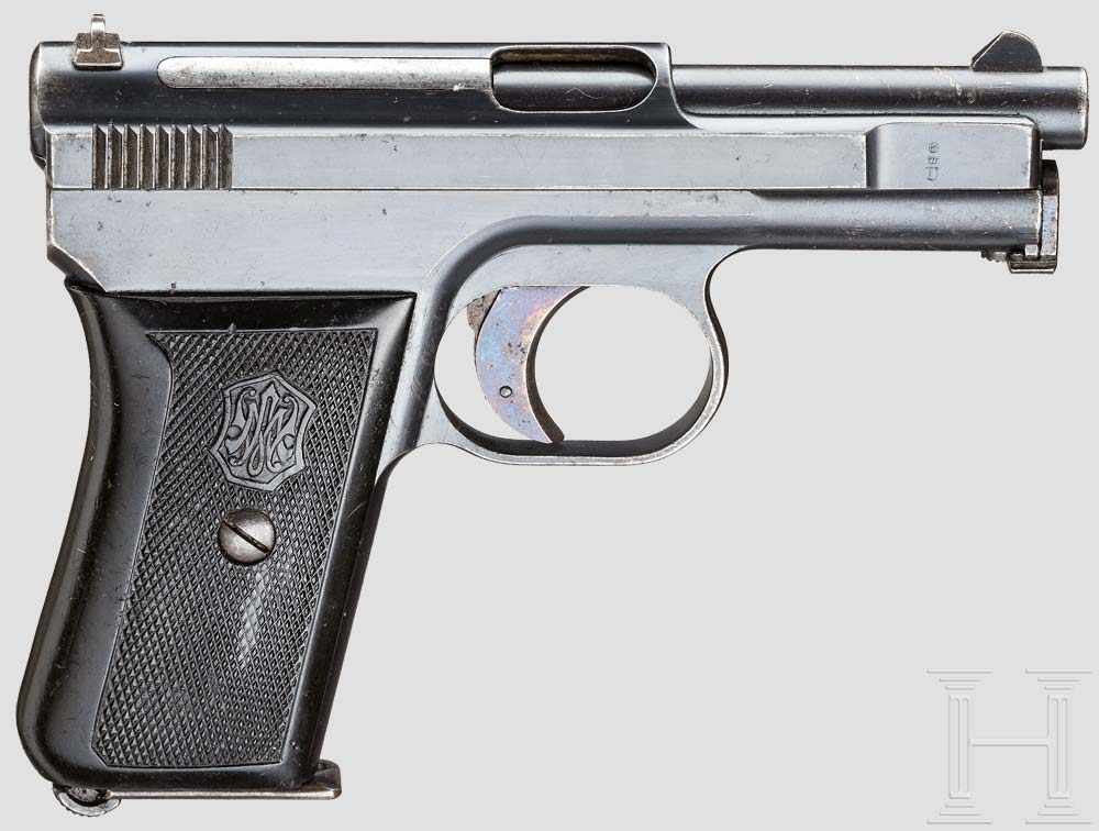 Mauser Mod. 1910/14, mit Tasche Kal. 6,35 mm, Nr. 71677. Nummerngleich. Fast blanker Lauf. - Image 2 of 3
