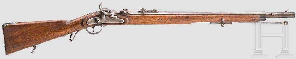 Jägerstutzen M 1854/67, System Wänzel Kal. 13,9 mm, Nr. 22 an der Verschlussklappe. Oktagonallauf