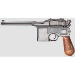 Mauser C 96/16, mit Anschlagkasten und Belederung Kal. 9 mm Luger, Nr. 46728. Nicht nummerngleich.