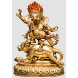 Yamantaka Vajrabhairava, Tbet, 19. Jhdt Dreiteilig gearbeitete und zusammensteckbare Darstellung aus