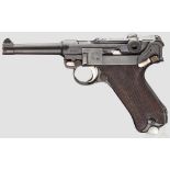 Pistole 08, Simson Suhl Kal. 9 mm Luger, Nr. 7796. Nummerngleich inkl. Schlagbolzen. Blanker Lauf.