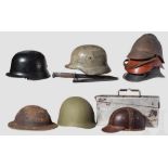 Gruppe Stahlhelme, Feuerwehrhelme, Bajonett, Varia Stahlhelm M 40 mit weiß- bzw. graugrüner