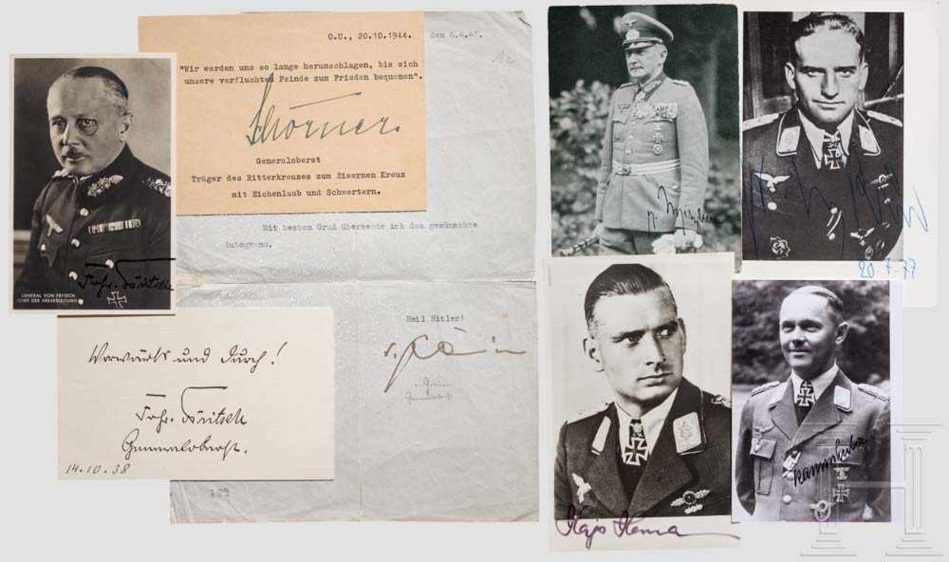 Acht Autographen hoher Militärs GFM Erwin von Witzleben, eigenhändig in Tinte "v.Witzleben"