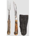 Klapp-Fuhrmannsbesteck, alpenländisch, um 1800 Zweiteiliges Besteck mit klappbarem Messer und Gabel.