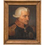 Portrait eines hohen Offiziers, um 1800 Öl auf Leinwand, unsigniert. Bruststück in Uniform mit