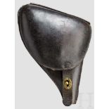 Tasche zum franz. Ordonnanzrevolver M 1873, "Etui Jambon" Getragene Tasche aus schwarzem Leder mit