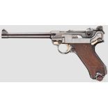 Pistole 04 (1908), DWM Kal. 9 mm Luger, Nr. 5127b. Nummerngleich. Blanker Lauf, Länge 150 mm.