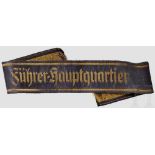 Ärmelband "Führer-Hauptquartier", 1. Modell Schwarz gewebtes Band mit goldgewebter gotischer Schrift