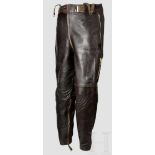 A Pair of Leather Trousers for Aviation Personnel Dark brown leather trousers with blue-grey rayon