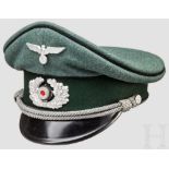 Schirmmütze für Offiziere der Pioniertruppe Feldgrauer Wollstoff mit dunkelgrünem Besatzstreifen und