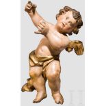 Putto, süddeutsch, um 1700 Holzgeschnitzte, farbig gefasste Figur eines geflügelten Putto mit