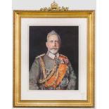 Kaiser Wilhelm II. - Portrait in feldgrauer Uniform Alter Farbdruck in Passepartetout, unter Glas in