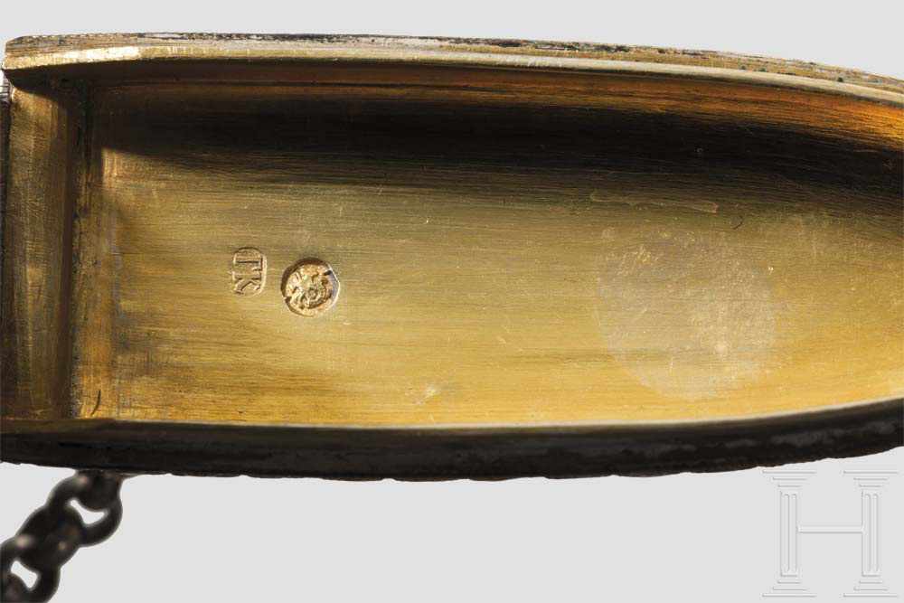Cloisonné-Zigarettenetui, Gustav Klingert, um 1900 Silber, vergoldet, die Oberfläche äußerst - Image 3 of 4
