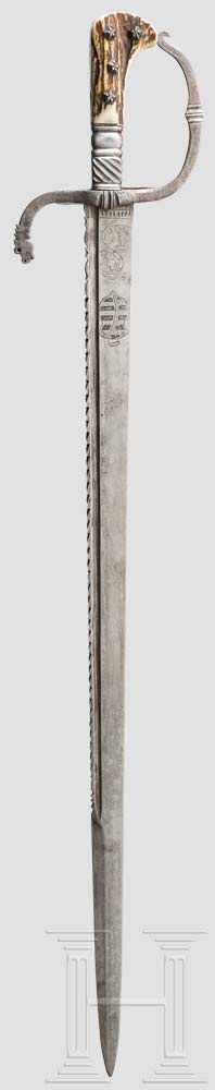 Jagdschwert, Sammleranfertigung im Stil des 17. Jhdts. Einschneidige, im Ortbereich zweischneidige - Image 2 of 2