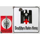 Zwei Emaille-Schilder Schild "Deutsches Rotes Kreuz" und Schild "National-Sozialistische