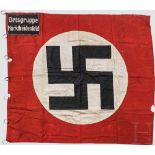Frühe Fahne der NSDAP Ortsgruppe Marktheidenfeld Rotes Fahnenleinen mit beidseitig aufgenähter,