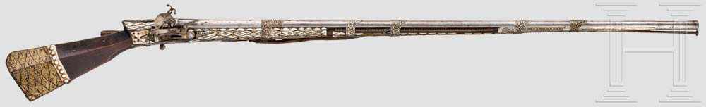 Miqueletgewehr, Bulgarien, 18. Jhdt. Langer, runder und glatter Lauf im Kaliber 16,5 mm mit