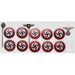 Zehn Abzeichen der NSDAP Verschiedene Varianten, emailliert bzw. lackiert, rs. Hersteller und