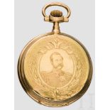 Goldene Geschenk-Taschenuhr mit eingraviertem Portrait des Zaren Alexander II. Gold, 18 Karat. Der