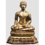 Bronze des Ananda, Thailand, Mitte 19. Jhdt, Bronzehohlguss mit vergoldeter Lackfassung. Darstellung