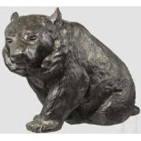 Kragenbär, Bronze, 20. Jhdt. Bronzehohlguss, patiniert. Vollplastische Figur eines sitzenden